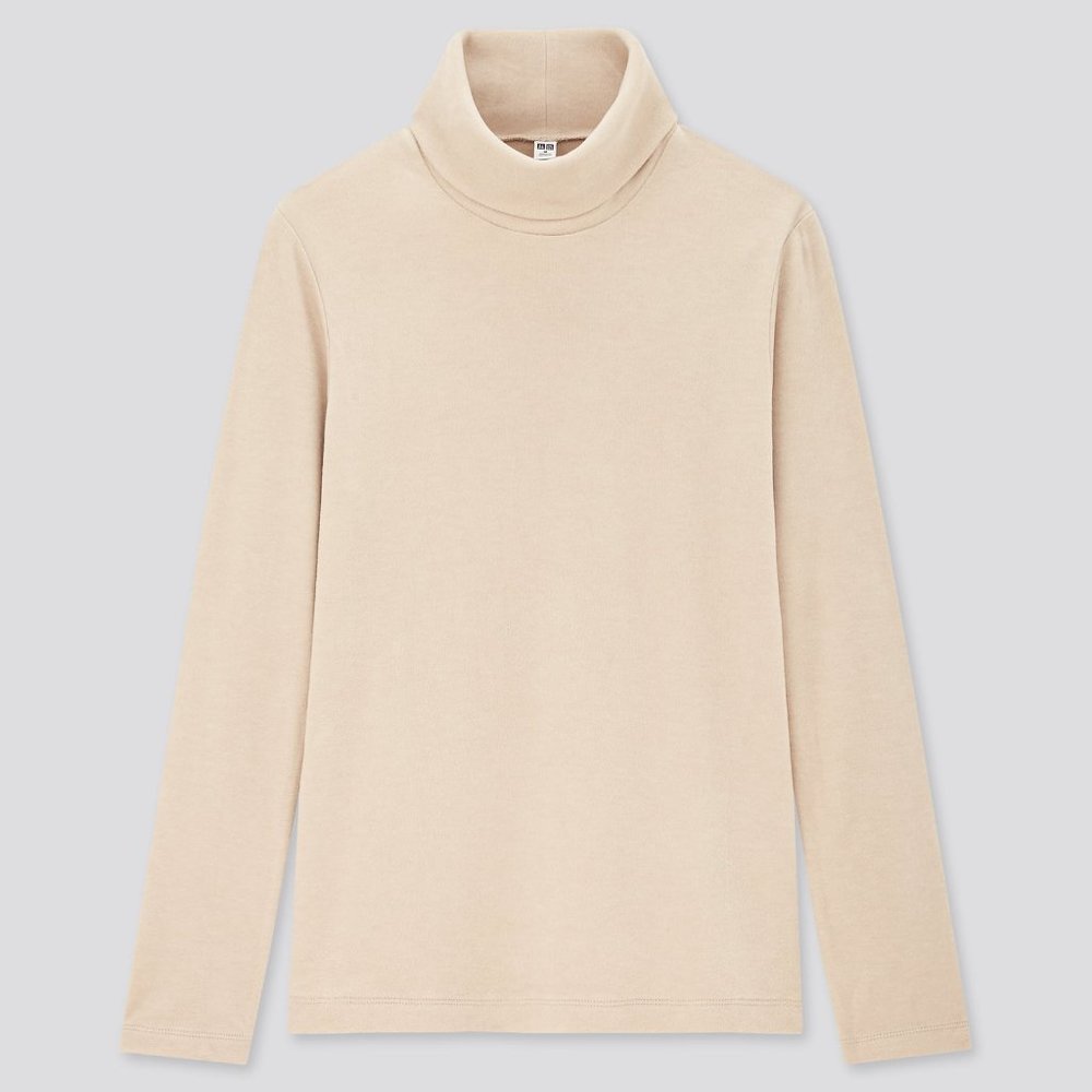 Beige Uniqlo Fleece Turtleneck Sweater